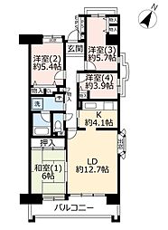 UR都市機構ベイシティ本牧南6号棟 4LDKの間取図画像