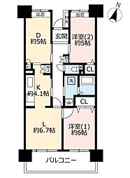 UR都市機構ビューコート小港9号棟 2LDKの間取図画像