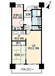 UR都市機構ビューコート小港9号棟 2LDKの間取図画像