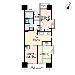 UR都市機構ビューコート小港9号棟 3DKの間取図画像