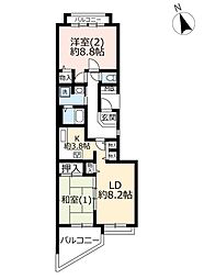 UR都市機構シティコート元住吉弐番館 2LDKの間取図画像