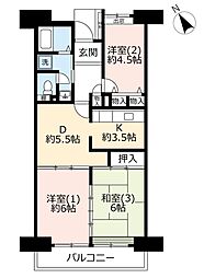 UR都市機構サンヴァリエ日吉5号棟 2LDKの間取図画像