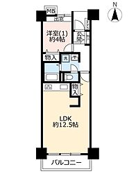 UR都市機構サンヴァリエ日吉8号棟 1LDKの間取図画像