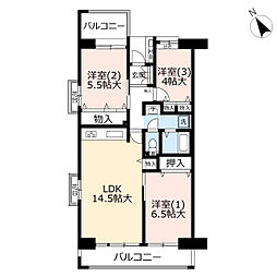 UR都市機構サンヴァリエ日吉5号棟 3LDKの間取図画像