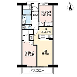 UR都市機構サンヴァリエ日吉12号棟 2LDKの間取図画像