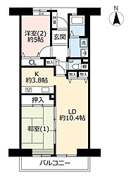 UR都市機構サンヴァリエ日吉12号棟 2LDKの間取図画像