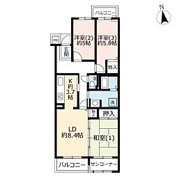 UR都市機構シティコート元住吉壱番館 3LDKの間取図画像