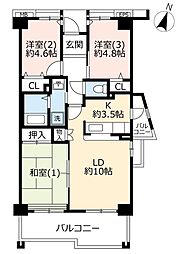 UR都市機構コンフォール鶴間ライラック通り5号棟 3LDKの間取図画像