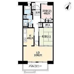 UR都市機構プラザシティ相模大野14号棟 2LDKの間取図画像