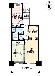 UR都市機構コンフォールさがみ南9号棟 2LDKの間取図画像