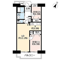 UR都市機構プラザシティ相模大野7号棟 2LDKの間取図画像