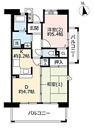 UR都市機構コンフォールさがみ南11号棟 2DKの間取図画像