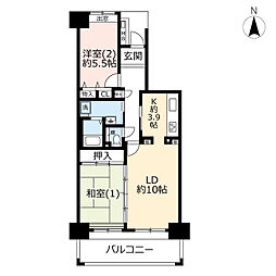 UR都市機構コンフォールさがみ南9号棟 2LDKの間取図画像
