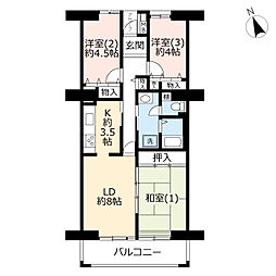 UR都市機構ライトタウン茅ヶ崎5号棟 3LDKの間取図画像