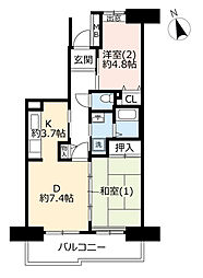 UR都市機構コンフォール藤沢A-2号棟 2DKの間取図画像