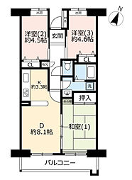 UR都市機構サンラフレ百合ヶ丘4号棟 3DKの間取図画像