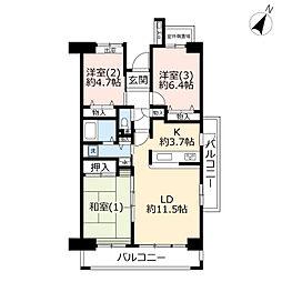 UR都市機構サンラフレ百合ヶ丘13号棟 3LDKの間取図画像