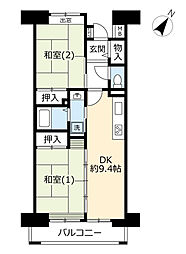 UR都市機構サンラフレ百合ヶ丘13号棟 2DKの間取図画像
