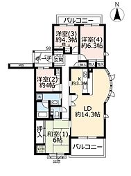 UR都市機構コンフォール生田菅生ヶ丘3号棟 4LDKの間取図画像