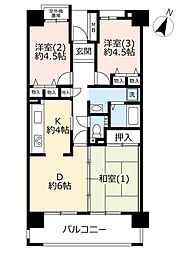 UR都市機構サンラフレ百合ヶ丘8号棟 3DKの間取図画像