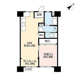 UR都市機構磯子三丁目団地2号棟 1LDKの間取図画像