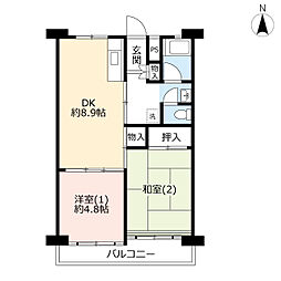 UR都市機構港南台かもめ団地2号棟 2DKの間取図画像