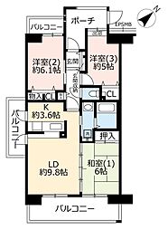 UR都市機構ビーコンヒル能見台サウスヒル7番館 3LDKの間取図画像