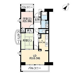 UR都市機構ビーコンヒル能見台サウスヒル3番館 2LDKの間取図画像