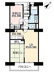 UR都市機構ビーコンヒル能見台ウエストヒルC館 2LDKの間取図画像