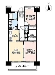 UR都市機構ビーコンヒル能見台サウスヒル7番館 2LDKの間取図画像