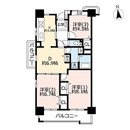 UR都市機構コンフォール上倉田9号棟 3DKの間取図画像