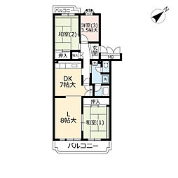 UR都市機構グリーンメゾン平戸1号棟 3LDKの間取図画像