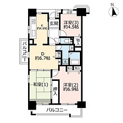 UR都市機構コンフォール上倉田9号棟 3DKの間取図画像