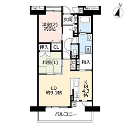 UR都市機構プロムナード矢部13号棟 2LDKの間取図画像