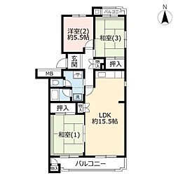 UR都市機構霧が丘グリーンタウン24-2号棟 3LDKの間取図画像