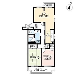 UR都市機構霧が丘グリーンタウン22-2号棟 2LDKの間取図画像