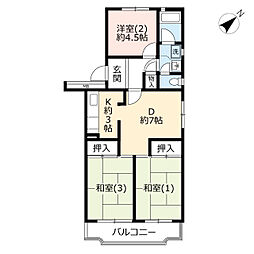 UR都市機構霧が丘グリーンタウン22-2号棟 3DKの間取図画像