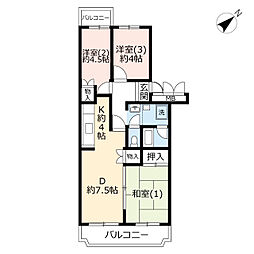 UR都市機構霧が丘グリーンタウン22-2号棟 3DKの間取図画像
