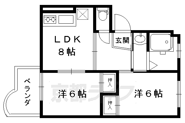 京都府京都市右京区梅津北川町(賃貸マンション2LDK・2階・45.00㎡)の写真 その2