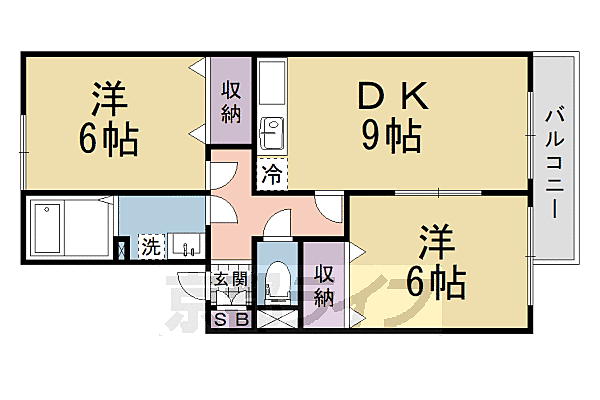 ウエストビレッジ桃山 B-101｜京都府京都市伏見区桃山町日向(賃貸アパート2LDK・1階・50.42㎡)の写真 その2