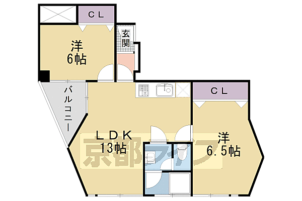 京都府京都市左京区石原町(賃貸マンション2LDK・5階・48.60㎡)の写真 その2