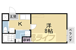 フラッティ烏丸十条 4階1Kの間取り