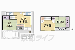 阪急京都本線 西院駅 徒歩10分の賃貸一戸建て 3DKの間取り