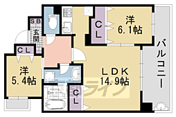 ルーエ五条堀川 2LDKの間取図画像