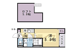 京都市伏見区深草佐野屋敷町アパート 1Kの間取図画像