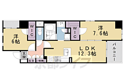 ラシュレ京都西大路 2LDKの間取図画像