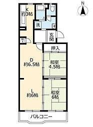 UR都市機構アーバニア滝子南 2LDKの間取図画像
