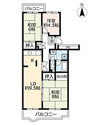UR都市機構神宮東パークハイツ24号棟 3LDKの間取図画像