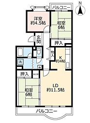 UR都市機構神宮東パークハイツ18号棟 3LDKの間取図画像