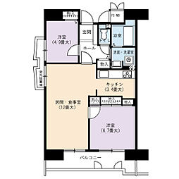 UR都市機構アーバンラフレ金山 2LDKの間取図画像